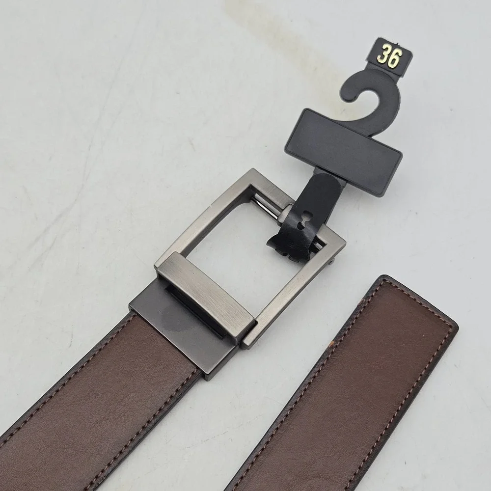 Structure Belt Brown Synthetic Leather Mens 34-36 Black Cinch Buckle New